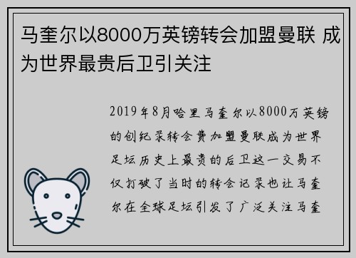 马奎尔以8000万英镑转会加盟曼联 成为世界最贵后卫引关注 马奎尔以8000万英镑转会加盟曼联 成为世界最贵后卫引关注